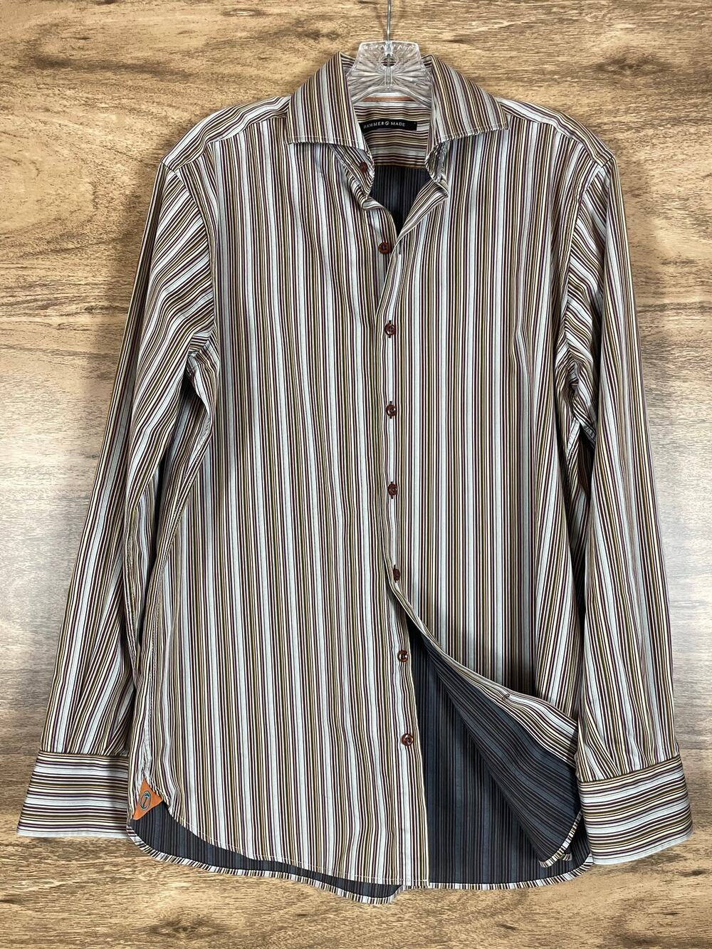 Hammer Made Mens 39/15.5 Multi Color Striped Long Sleeve Button Down Shirt
